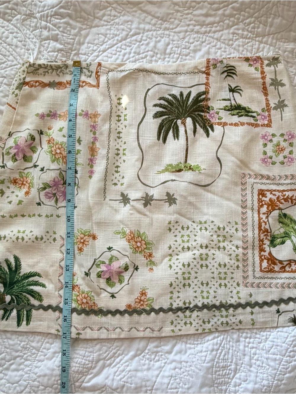 Mini skirt with Palm & Floral Patchwork Print - Cream/Green